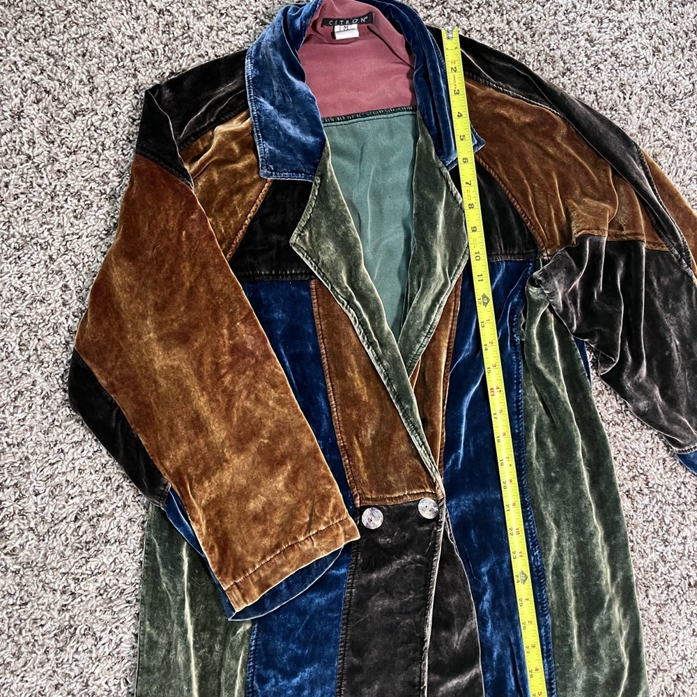 Vintage Citron Silk Patchwork Maxi Coat Velvet Pa… - image 8